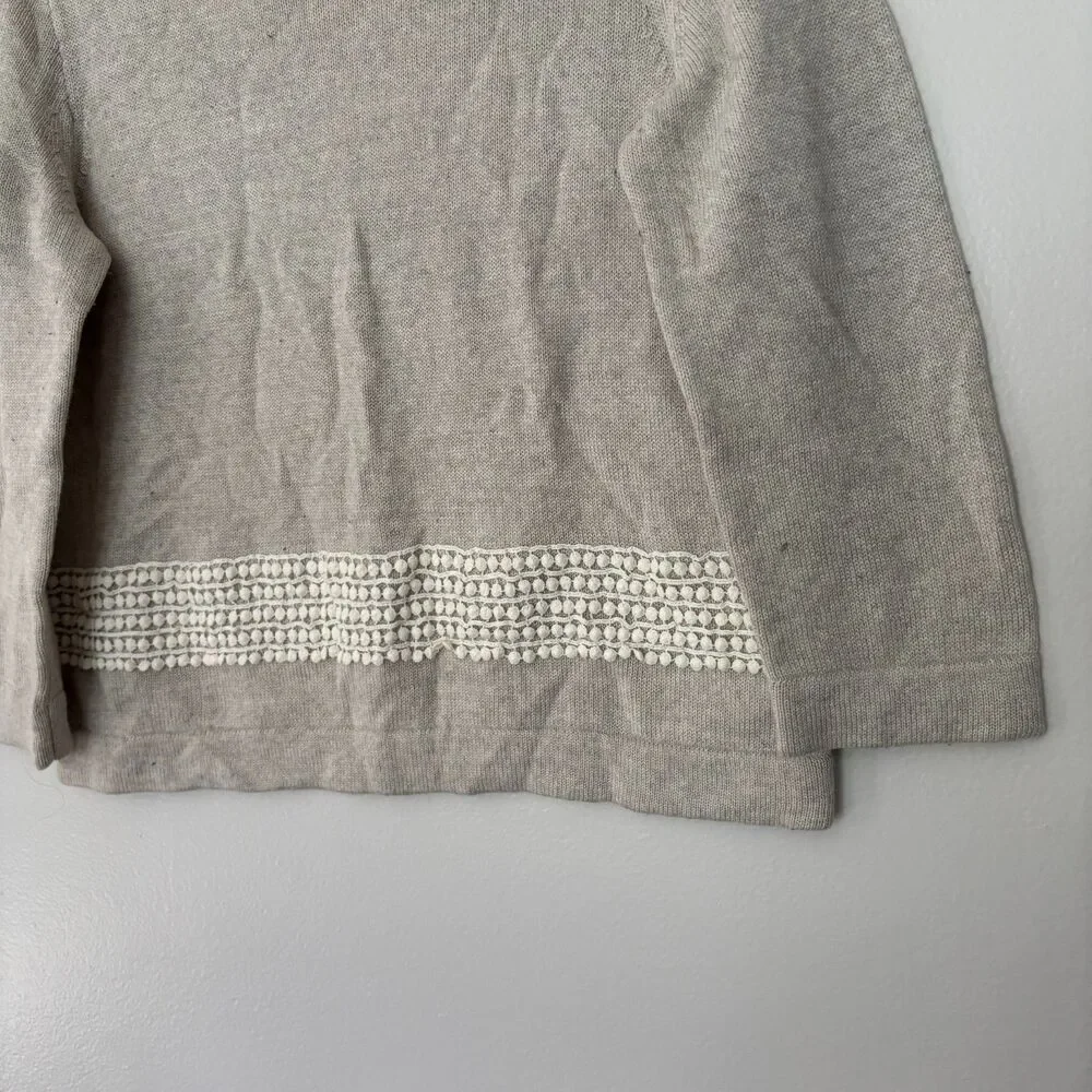 J.Crew Women S Oatmeal Merino Wool Blend Cropped Sweater Crochet Lace Trim #22